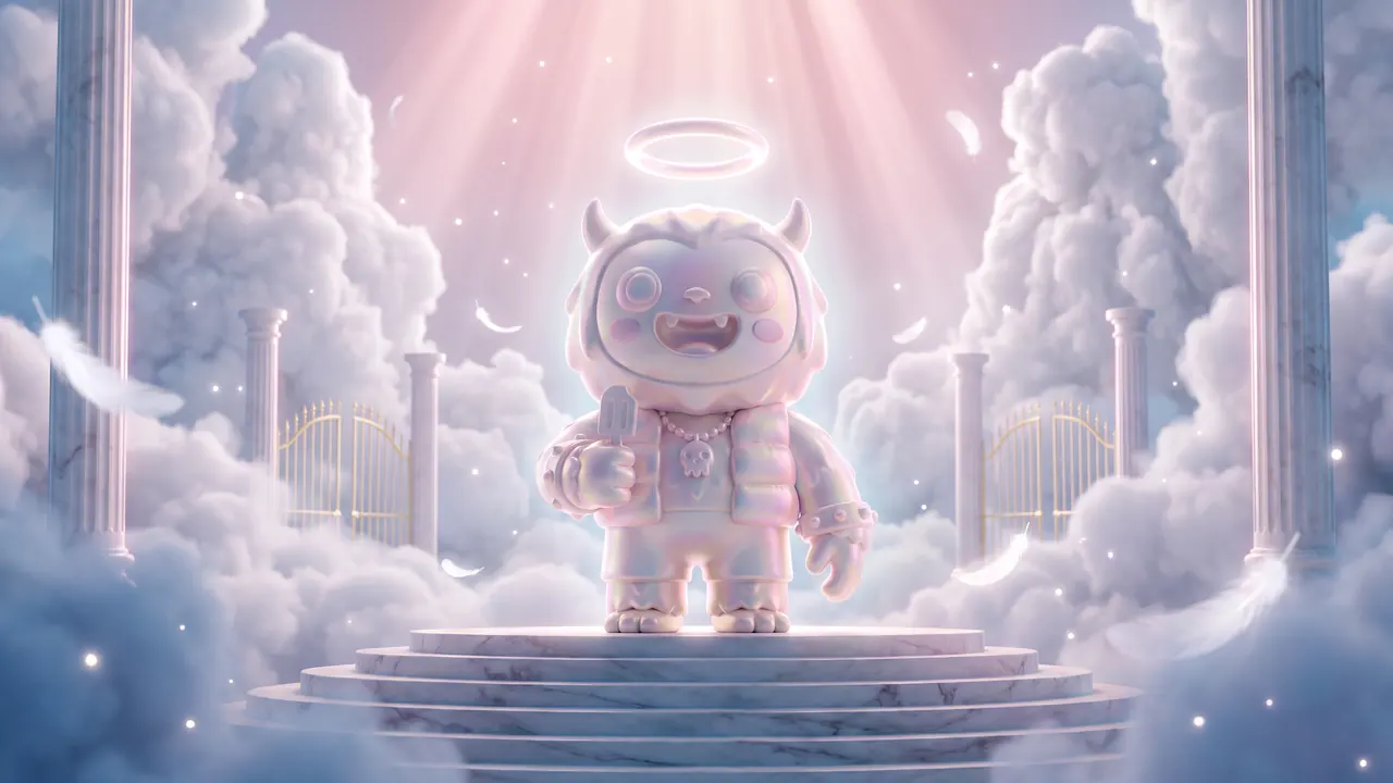 Angel Yeti on a staircase in the clouds