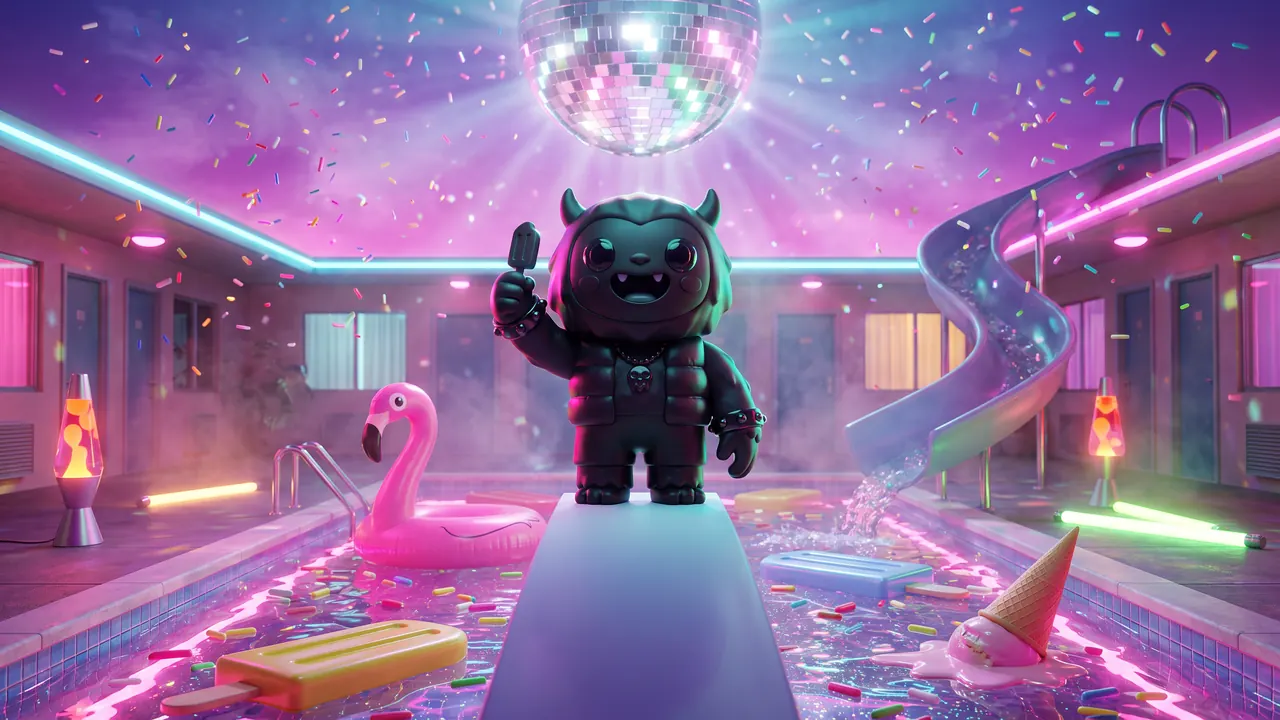 Black Yeti at a neon disco pool party